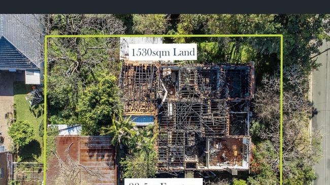 The property went up for auction as a burnt down shell of a home, but passed in on a bid of $5.3m.