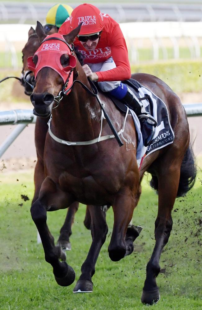 Redzel and Hugh Bowman take out the Group 2 The Shorts. Picture: Simon Bullard