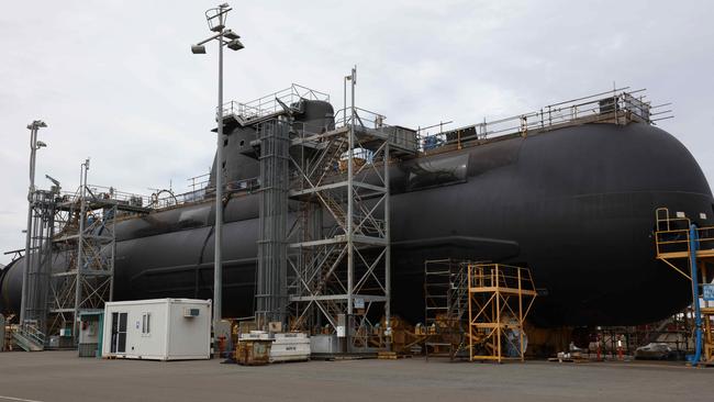 HMAS Dechaineux, an Adelaide-built conventionally powered Collins Class Submarine, at Osborne Naval Shipyard in 2022. Picture: Emma Brasier