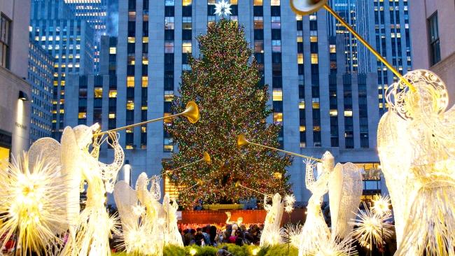 3/14
Rockefeller Center, NYC
As seen in a million rom-coms,  Manhattan  is at its most magical during December. And the tree in front of the 259m-high building affectionately known as The Rock is arguably its focus. This year’s number is a Norway spruce that stands 23m high, 14m wide and weighs 11 tonnes. There are more than 50,000 LED lights intertwined on its limbs and the Swarovski star on top weighs 408kg and features 70 spikes covered in three million crystals. Visitors top off the experience by hiring some skates for a twirl around the ice rink at the base of the tree.
