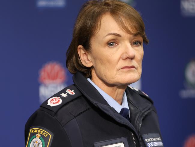 SYDNEY, AUSTRALIA - NewsWire Photos JUNE 13, 2024: Police Commissioner Karen Webb pictured addressing the media after two police officers were charged with the assault of a 92-year-old man during an incident in south-west Sydney earlier this year.Picture: NewsWire / Damian Shaw