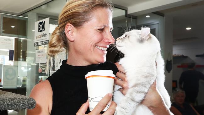 Surfers Paradise's Crazy Cat Cafe owner Jackie Moureau with Andy the Tundra Cat.Photograph : Jason O'Brien