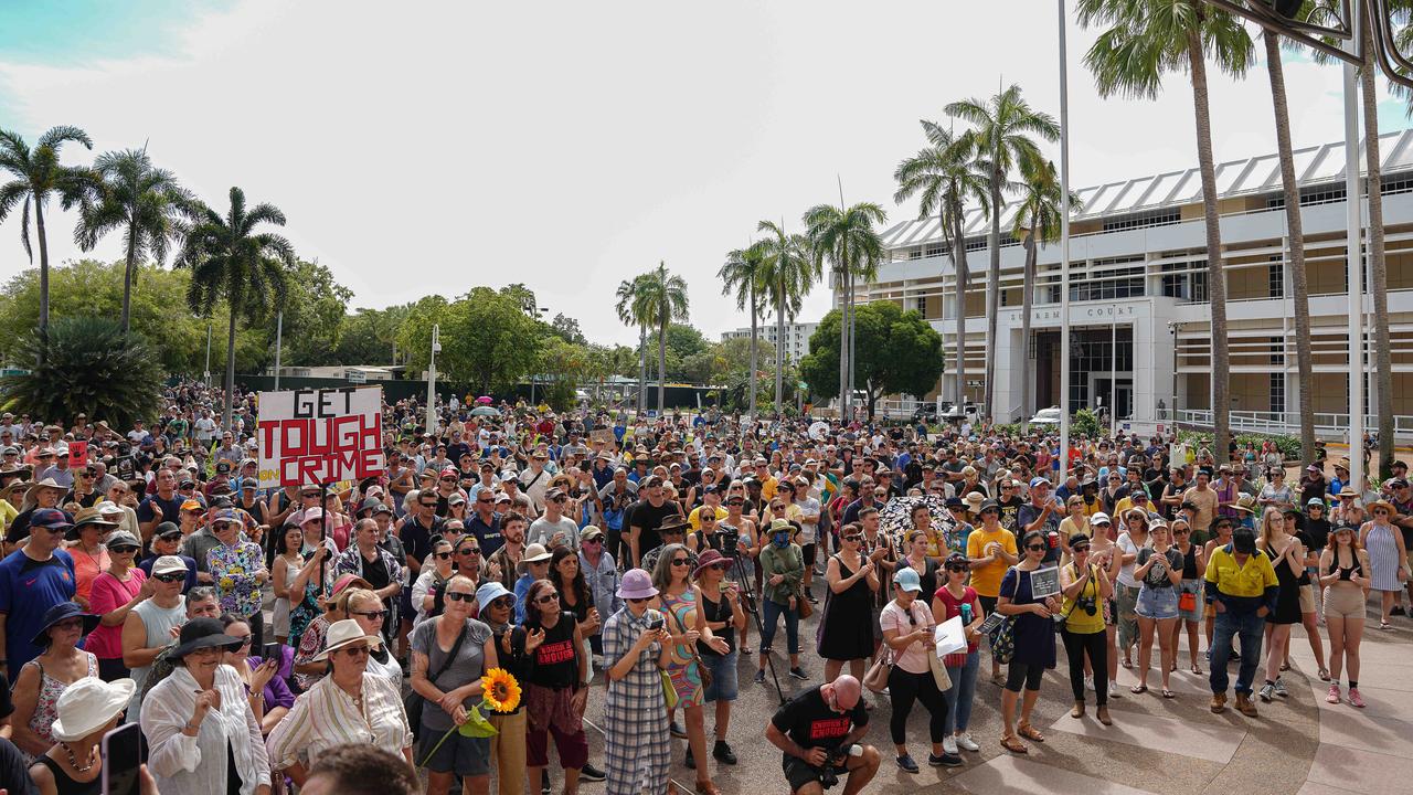 Thousands showed up to rally against crime in the NT in the wake of Declan Laverty’s tragic stabbing death. Picture: Pema Tamang Pakhrin