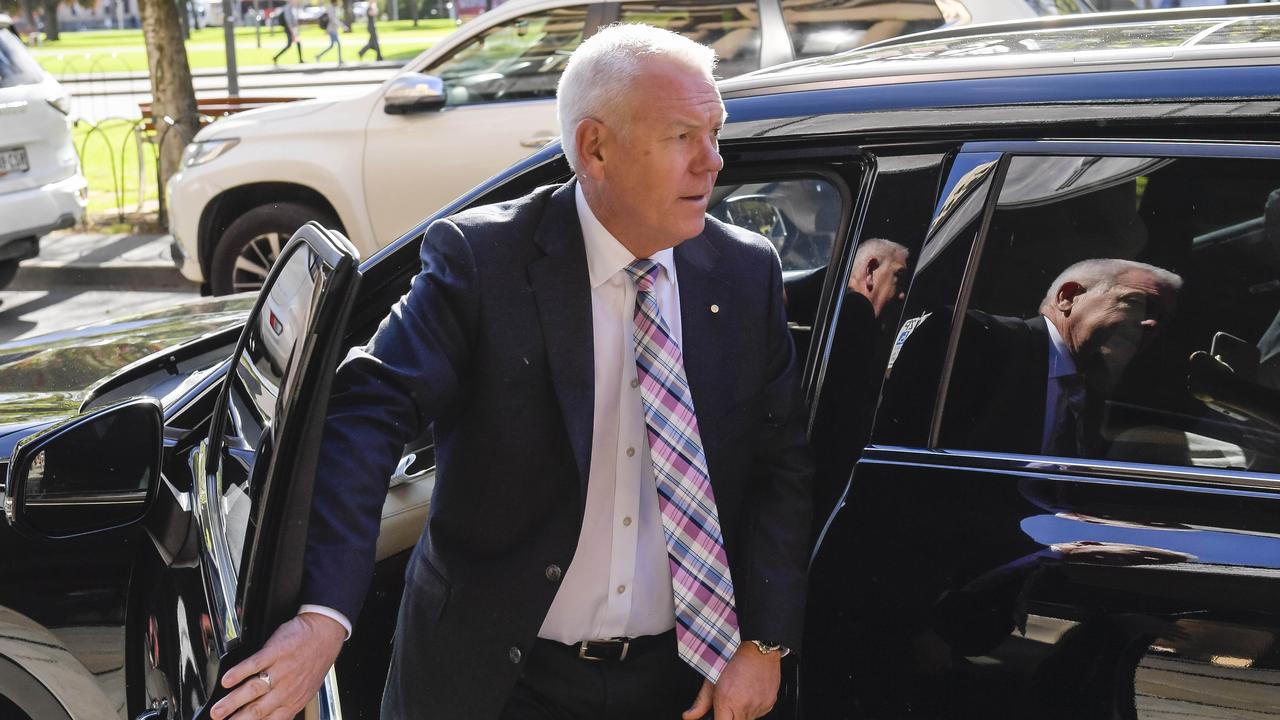 Police Commissioner Grant Stevens arrives with his family at court on Thursday. Picture: NewsWire / Roy VanDerVegt