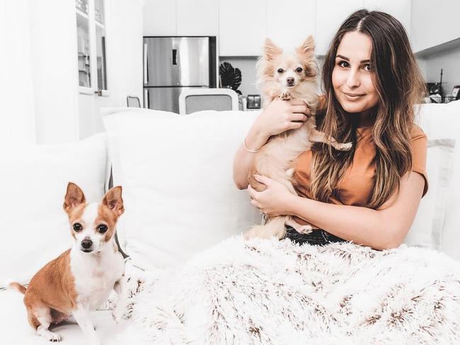 Ashlee with her chihuahuas Charlotte and Moon.