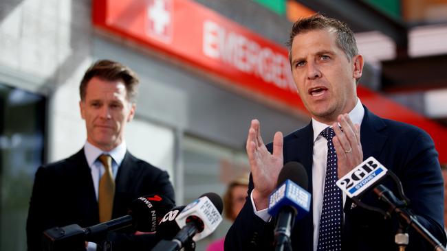 NSW Premier Chris Minns, left, and Health Minister Ryan Park at Royal North Shore Hospital. Picture: Nikki Short