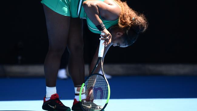 Serena Williams hurt her ankle in the third set. Picture: AFP