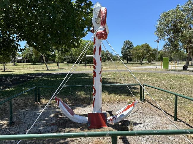 Oxley's Anchor in Tamworth has been defaced with red paint and the word "Invasion". Picture: Facebook