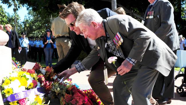 Wreaths being laid at the VP Parade Townsville event celebrating the end of World War II.