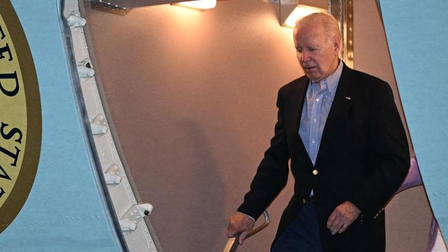 Joe Biden uses the short stairs off Air Force One to prevent embarrassing incidents. Picture: AFP