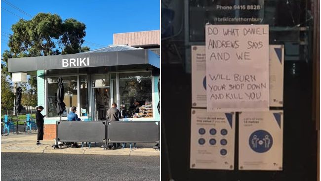 The owner of Briki Cafe says he's "in shock" after a death threat was found stuck to his door. Picture: Facebook