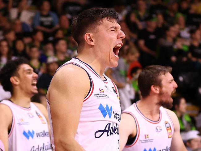 MELBOURNE, AUSTRALIA - JANUARY 17: Dejan Vasiljevic of the 36ers reacts during the round 16 NBL match between South East Melbourne Phoenix and Adelaide 36ers at State Basketball Centre on January 17, 2024 in Melbourne, Australia. (Photo by Graham Denholm/Getty Images)