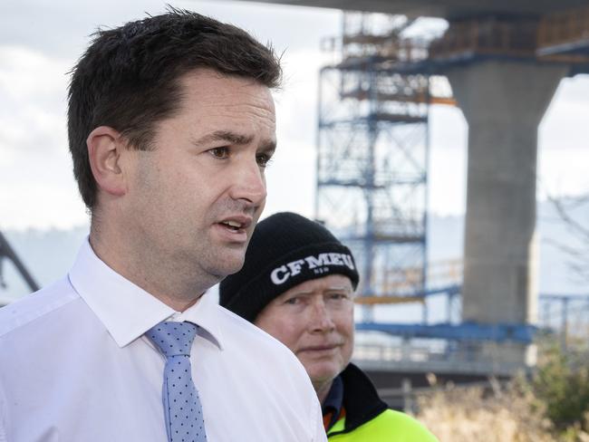 Labor leader Dean Winter and CFMEU Shop Steward Jim Stuht at Bridgewater. Picture: Chris Kidd