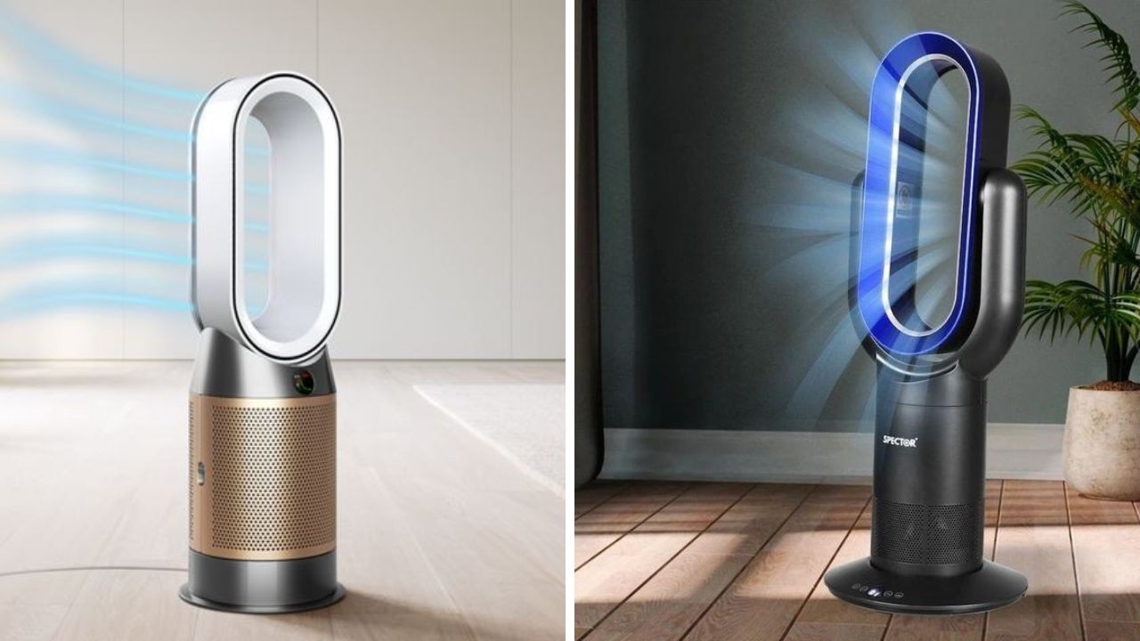 ’Perfect’ bladeless fans to survive the warm spring start. Picture: Amazon Australia and Dyson.