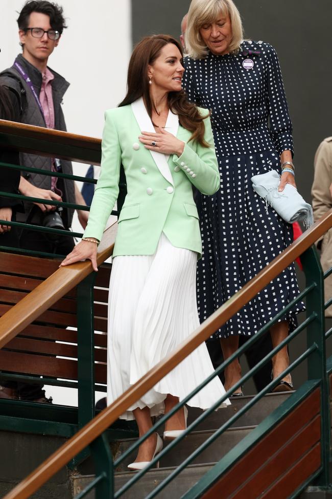 The Gianvito Rossi 105 pumpsA monochrome dresser through and through, you can always rely on Kate to match her heel to her clothes. For that, she turns often to Gianvito Rossi’s classic 105 pumps, which she owns in a seemingly infinite number of shades—though the navy suede and white leather seem to be her favourites. 