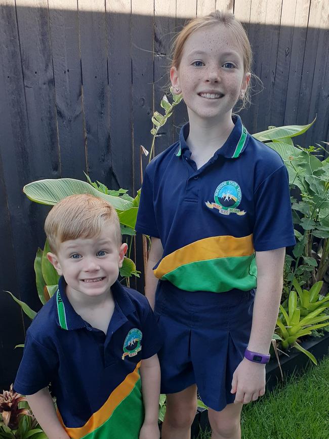 Flynn and Jasmyn Cross, from Nambour, in Queensland, attend a government primary school. Their father, Simon Cross, says additional expenses during the school year can quickly mount up. Picture: Supplied