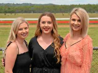 STYLE TAKES THE WIN: Monique Hill, Riley Campbell and Chelsea Steinhardt at the Nanango Races. Picture: Claudia Williams