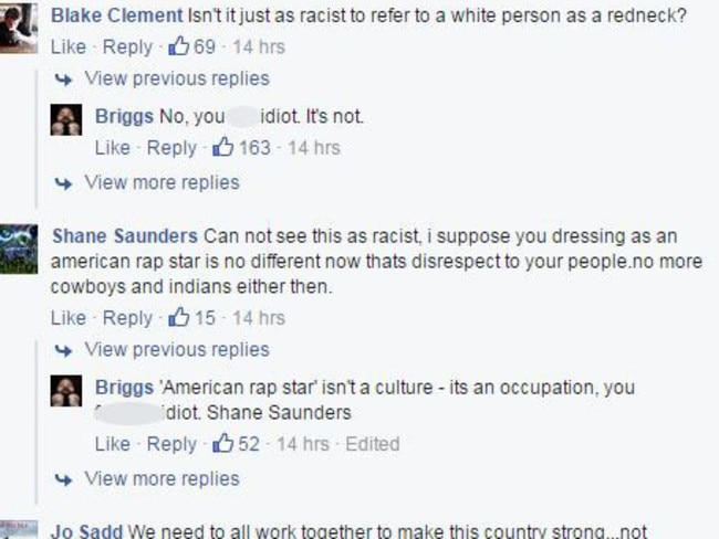 This is just a taste of the comments Briggs received on his Facebook page. Picture: Screengrab.