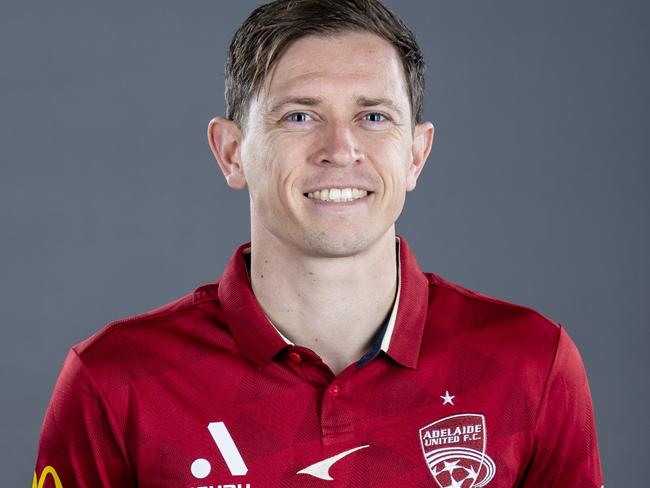 ADELAIDE, AUSTRALIA - SEPTEMBER 21: Craig Goodwin poses during the Adelaide United A-League headshots session at Adelaide Entertainment Centre on September 21, 2022 in Adelaide, Australia. (Photo by Mark Brake/Getty Images for A-League)