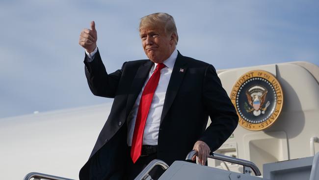 President Donald Trump arrives at Erie airport for a campaign rally. Pic: AP