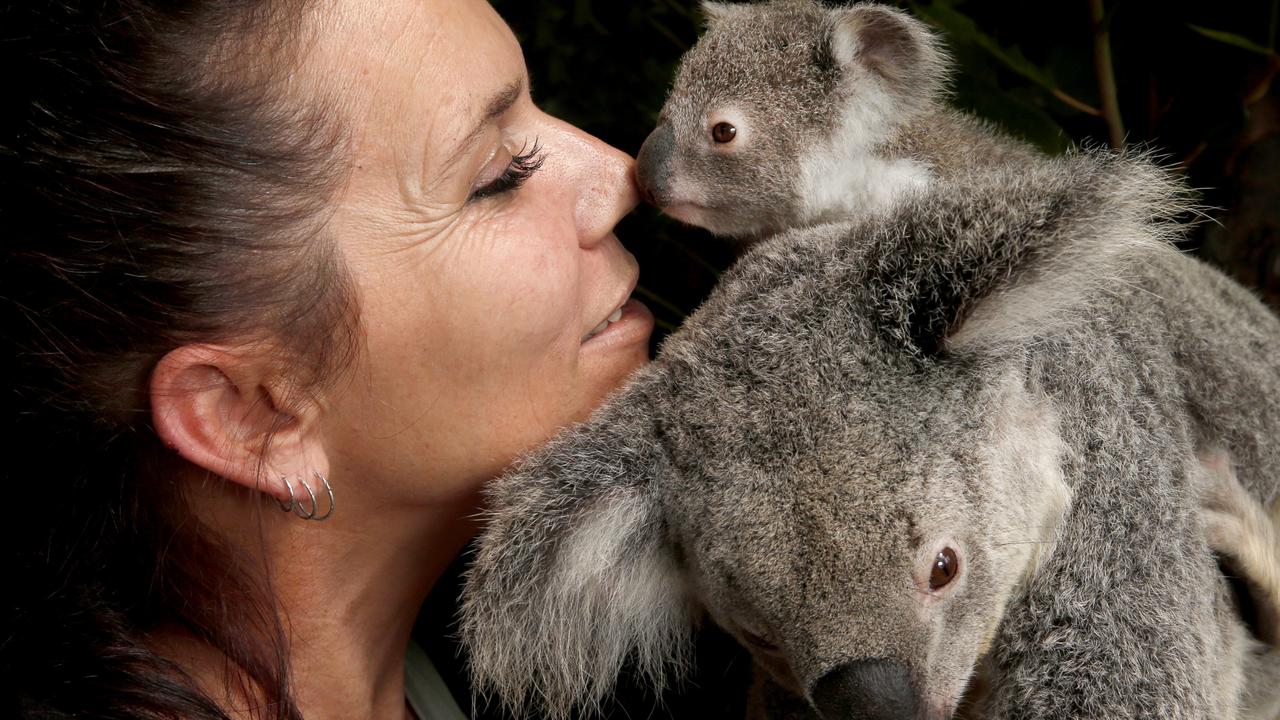 Kate Barnard with nine-month-old Monte Carlo and his mum Vovo at Rainforestation Nature Park in Far North Qld. Picture: Anna Rogers