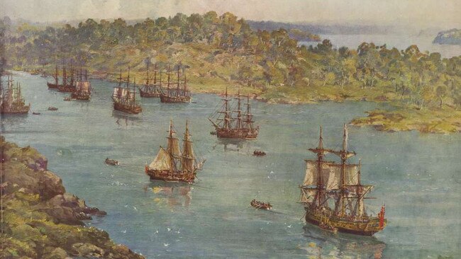 The First Fleet in Sydney Cove in 1788. Picture: National Library of Australia