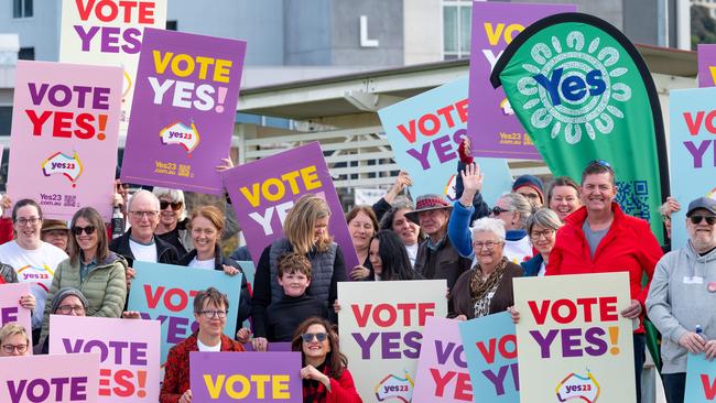 Liberal Member for Bass Bridget Archer and Minister for Indigenous Australians Linda Burnley stand side by side at the Yes 23 Launceston campaign launch.