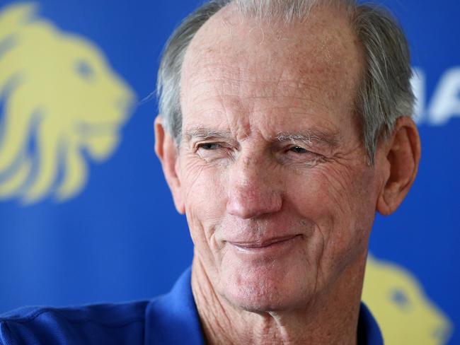 ST HELENS, ENGLAND - JUNE 18: Head Coach Wayne Bennett addresses the media during the Great Britain Rugby League Lions announcement at Totally Wicked Stadium on June 18, 2019 in St Helens, England. (Photo by Jan Kruger/Getty Images)