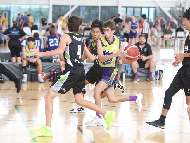 Basketball QLD U18's State Championships 2024 semi-finals day. Div 5 and 6. Yellow South Burnett vs. Sunshine Coast Rip City. 13 January 2024 Carrara Picture by Richard Gosling
