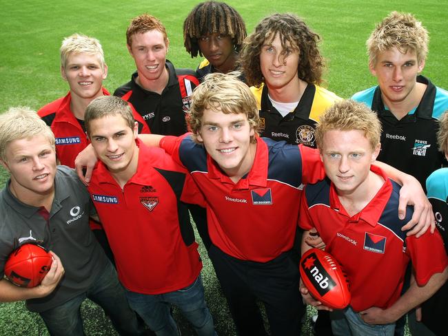 AFL draft at the Telstra Dome. Number one draft pick Jack Watts (centre) with other high draft picks after todays draft Picture: Michael Klein