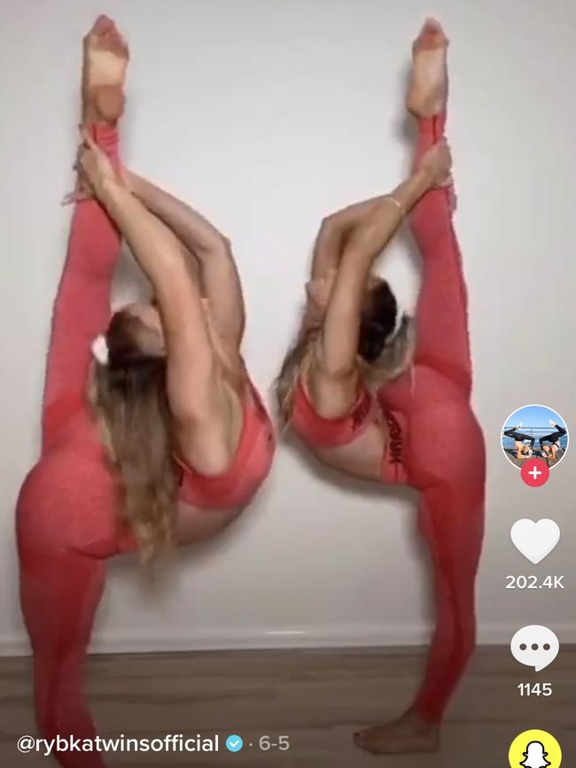 Perth’s identical acrobatic twins Sam and Teagan Rybka on TikTok.