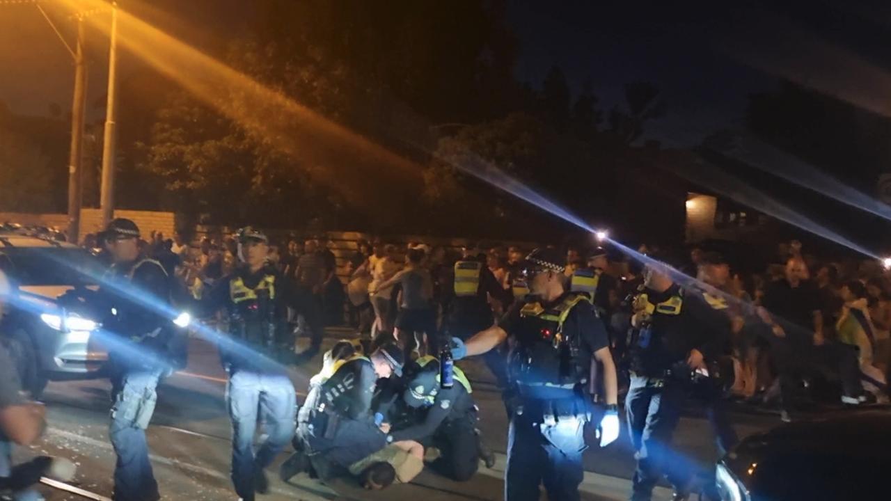 Pro-Palestinian protesters were pepper sprayed in a chaotic clash with police outside a Caulfield synagogue.