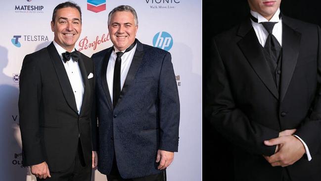 Steven Marshall, left, Joe Hockey and the image the US envoy tendered as evidence to mitigate his fashion crime.