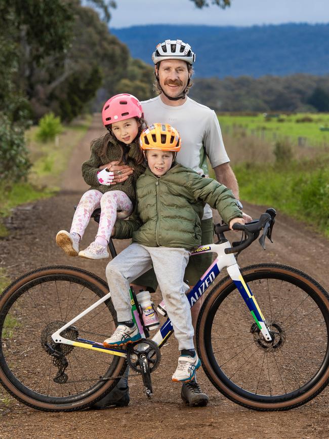 Mitch Docker with his children Esther and Marlow. Picture: Zoe Phillips