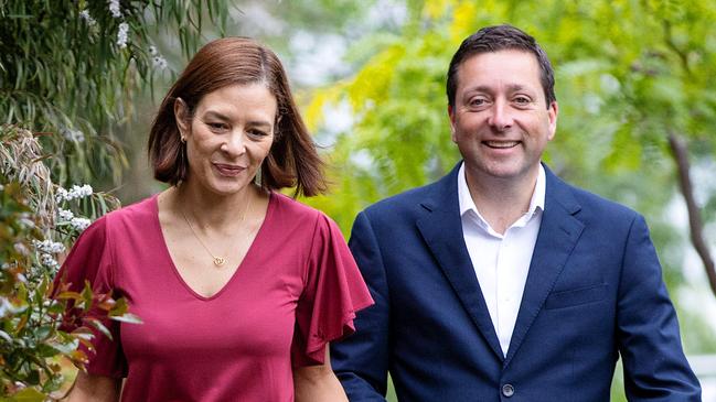 Victorian Opposition Leader Matthew Guy and wife Renae on Monday. Picture: Mark Stewart / Herald Sun