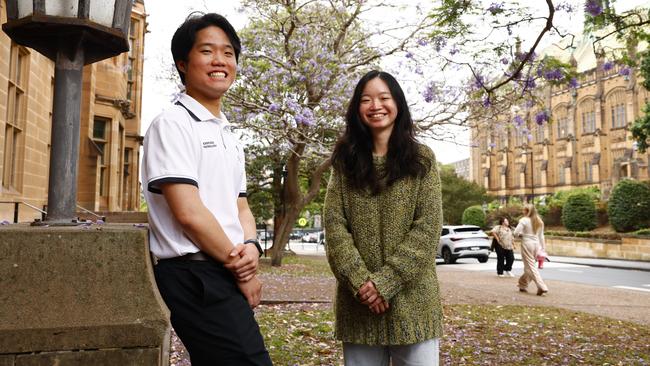 DAILY TELEGRAPH NOVEMBER 11, 2024. University of Sydney International students Hazel Fu and Marco Yim on campus in Camperdown. Hazel Fu is from China and studying to be a dietician and Marco Yim from Hong Kong who is studying exercise physiology and works at a residential aged care facility in Leichhardt while heÃ¢â¬â¢s earning his degree, and would love to stay on in Australia once qualified. Picture: Jonathan Ng