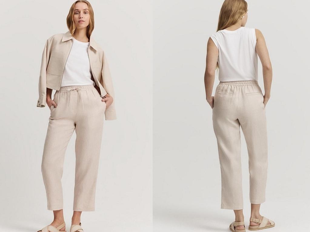 Linen-Blend Low Waist Suit Pants Beige