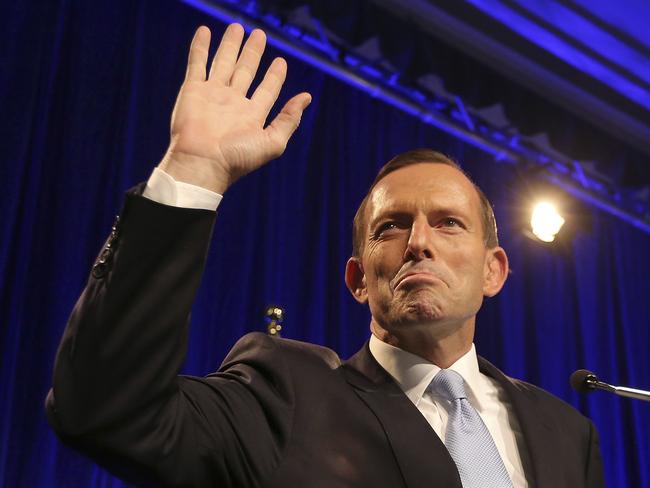 SYDNEY, AUSTRALIA - SEPTEMBER 07: Newly elected Prime Minister Tony Abbott arrives on stage to deliver his victory speech on September 7, 2013 in Sydney, Australia. Liberal-National Coalition leader Tony Abbott was elected Prime Minister in a landslide victory over Labor leader Kevin Rudd, bringing the conservative party to power for the first time in six years. (Photo by Rob Griffith-Pool/Getty Images)