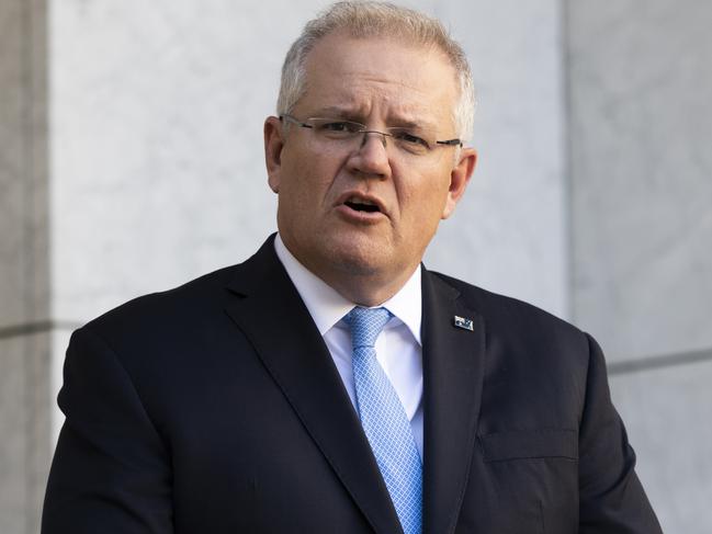 CANBERRA, AUSTRALIA - MAY 15: Australian Prime Minister Scott Morrison speaks during a press conference following a National Cabinet meeting on on May 15, 2020 in Canberra, Australia. Scott Morrison announced a $48 million commitment to the national mental health plan.  (Photo by Rohan Thomson/Getty Images)