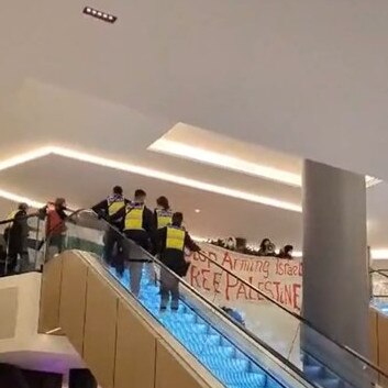 Pro Palestinian protestors at a Melbourne hotel.