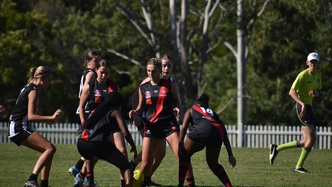 Under-17 Girls division 1 action between the Yeronga Devils and Sherwood Magpies. Sunday April 30, 2023. Picture: Nick Tucker