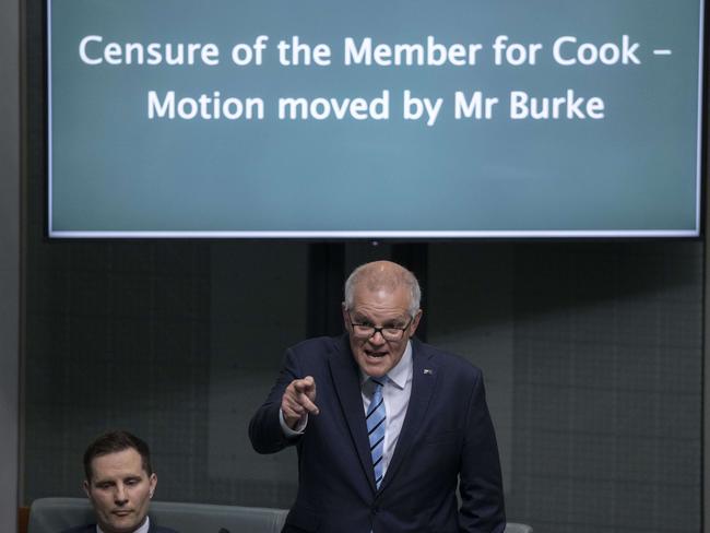 CANBERRA, AUSTRALIA - NewsWire Photos NOVEMBER 30, 2022: Former Prime Minister Scott Morrison facing a censure motion over the secret minister scandal, in Parliament Ãâ¢House in Canberra.Picture: NCA NewsWire / Gary Ramage