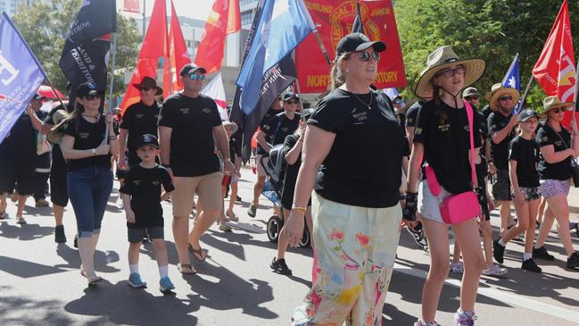 Hundreds of Territorians marched through Darwin for the annual May Day march, celebrating union victories including the eight-hour work week, on Monday, May 5. Picture: Zizi Averill