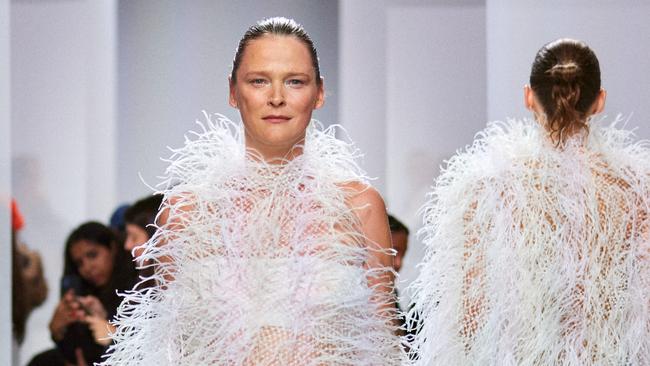 Models wear dresses from Christopher Esber’s spring/summer ’25 collection in Paris.