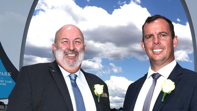 Aquis Park Turf Club CEO Steve Lines ( left ) and Racing Manager Ian Brown at The Gold Coast Turf Club.Photograph : Jason O'Brien