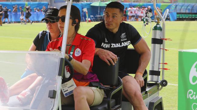 Sonny Bill William being taken from the field after injuring his knee in Rio.