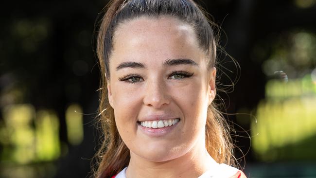 30th July 2022. The Sunday Telegraph. SportMoore Park, Sydney, NSW.Pics by Julian Andrews.NRLW media call.Portraits of some of the ladies playing in this season's NRLW competition photographed at Moore Park.Pic Shows Isabell Kelly from The Roosters.