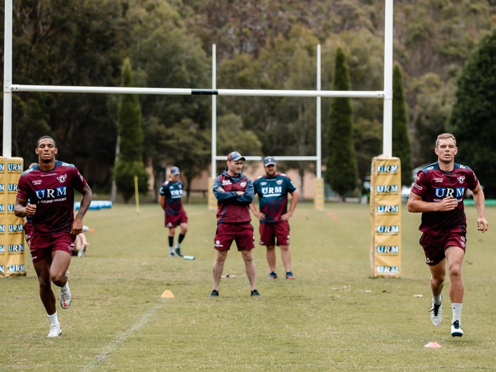 Manly's Jason Saab (left) and Tom Trbojevic at Sea Eagles training. Picture: Supplied