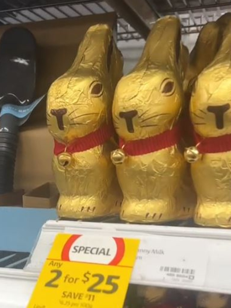 Coles and Woolies both stock the popular products including Cadbury Eggs and Lindy Bunnies. Picture: TikTok/@carinanatalie0