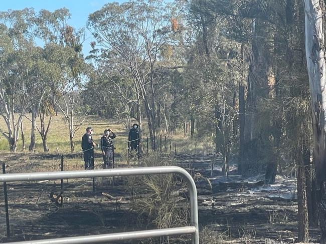 The scene of an aircraft crash southwest of Warwick at Palgrave. Emergency services rushed to the scene shortly after 12pm.